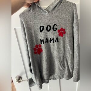 Gray 'Dog Mama' Hoodie with Red Paw Prints